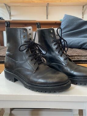 All Saints Black Leather Lace-Up Men's Boots